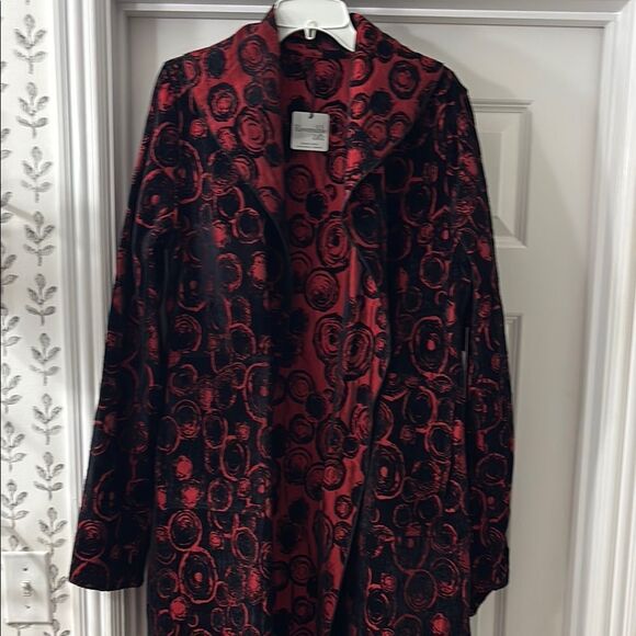 REVERSABLE Red and Black Trench Coat with Floral Pattern - Picture 1 of 13